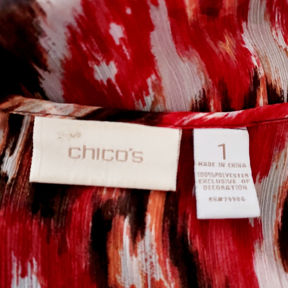 🔴3/$20 Chico's Red & Brown Sheer 3/4 Sleeves Blouse Size M - Picture 12 of 13